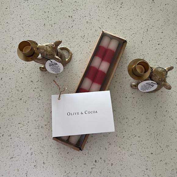 NWT Gold Mouse Candle Holders with Red and White Striped Candles - Picture 5 of 6